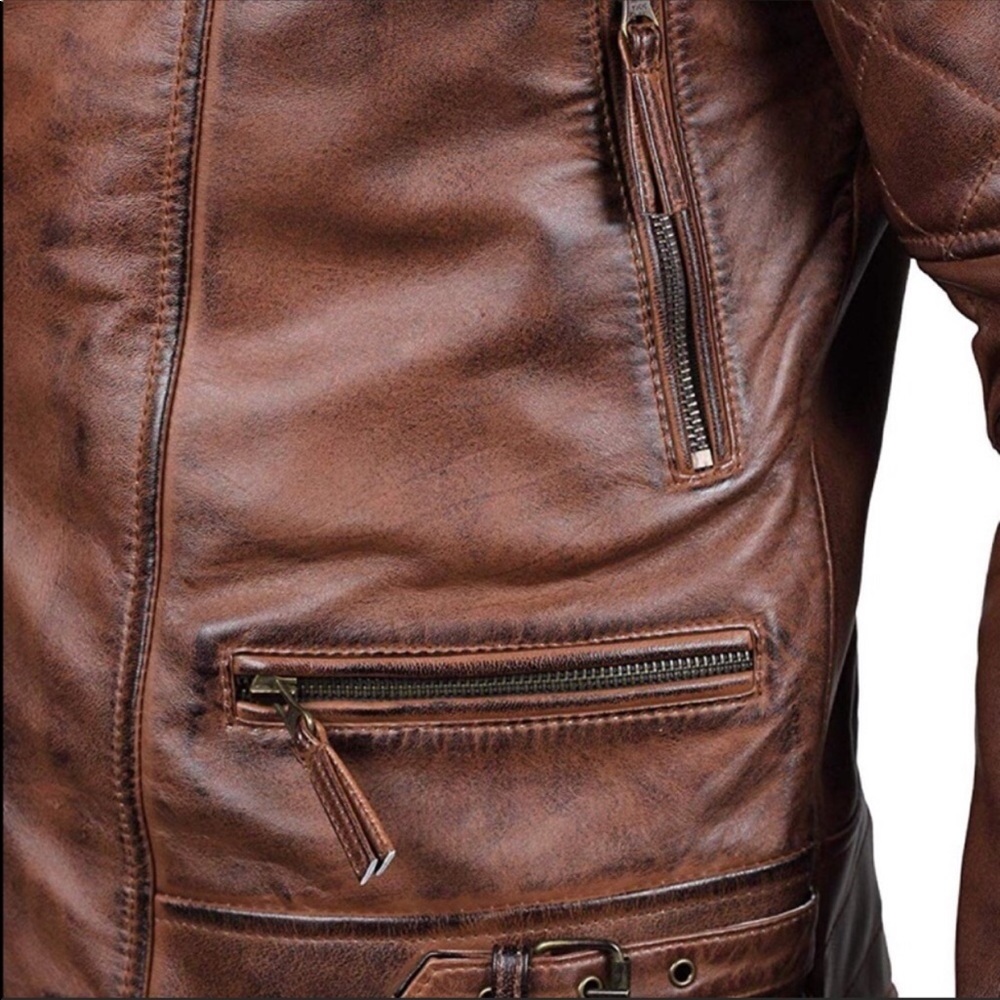 🎾 Real leather brown bomber moto jacket new - Picture 5 of 7